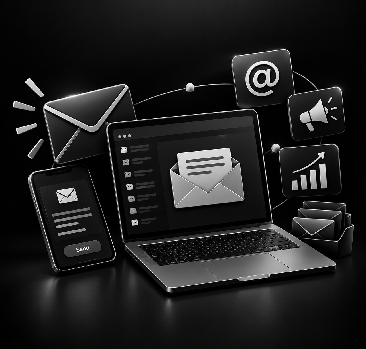 monochrome email marketing hub