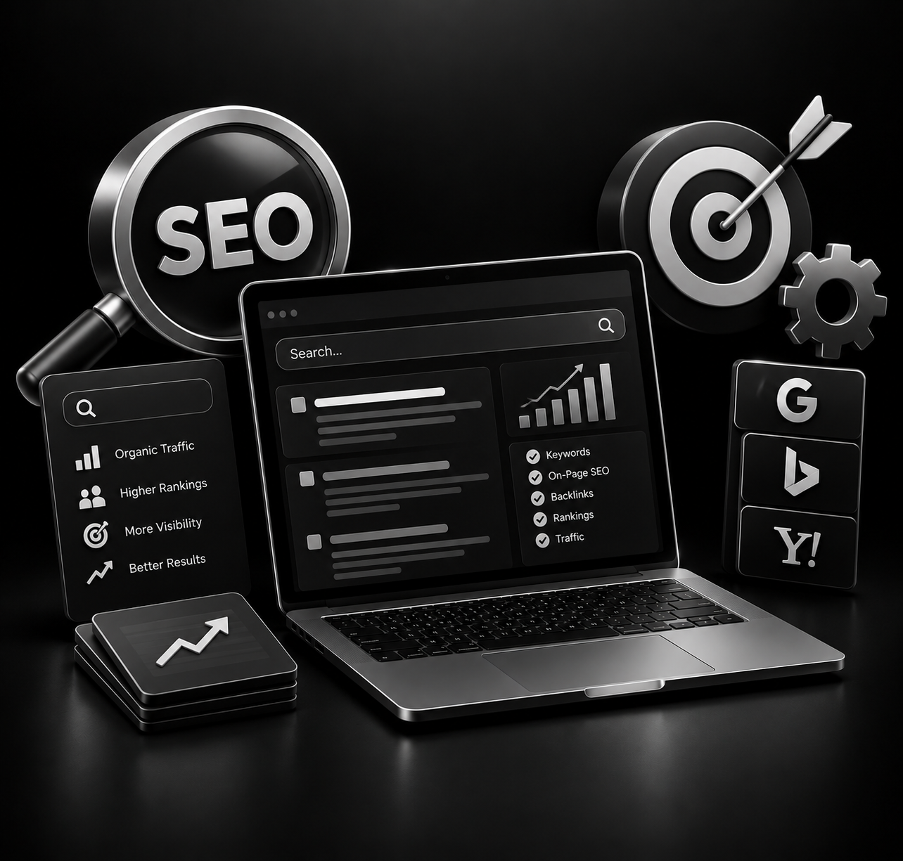 monochrome seo analytics workspace